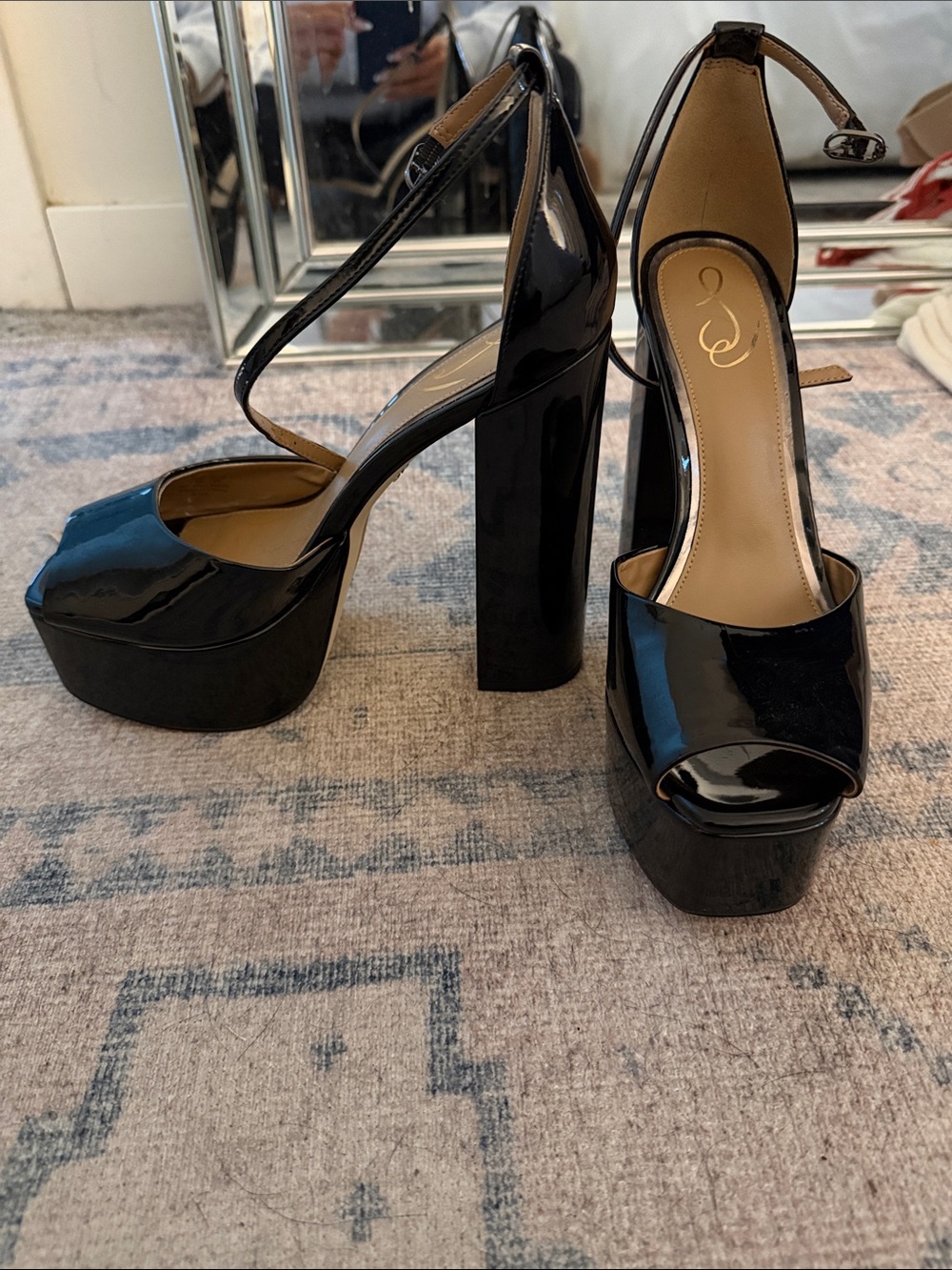 Sam Edelman Black Patent Leather Platform Peep-Toe Heels